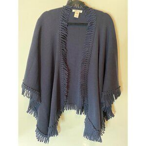 Coldwater Creek Navy Blue Loop Fringe Open Front Poncho Wrap